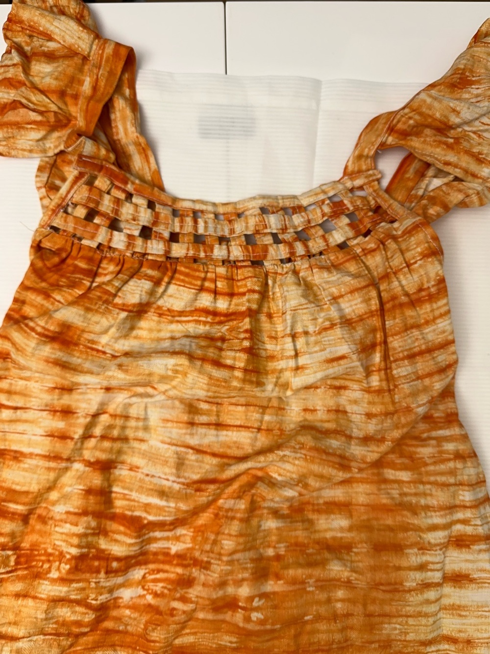 Boho Prairie SundressRust Tie Dye Linen Look Midi Dress Cottagecore  Cowgirl - Picture 2 of 7